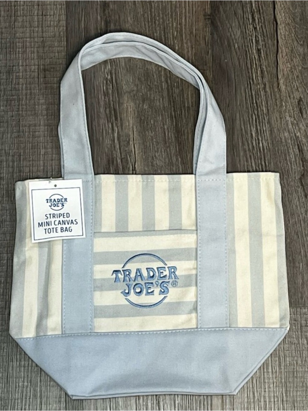 2026 mini Trader Joe’s tote blue and cream striped